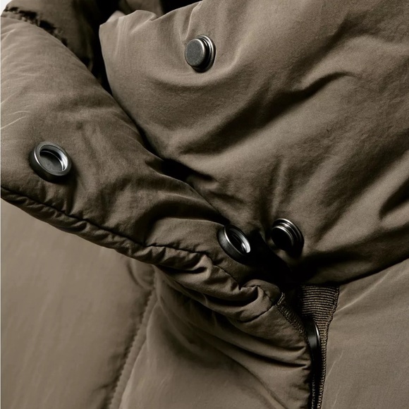 New Zara Short puffer anorak with ties in khaki-large - Picture 3 of 7